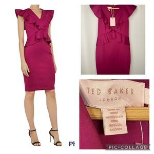 NWT Ted Baker Alair Ruffle Peplum Bodycon Dress Size 2 US 6